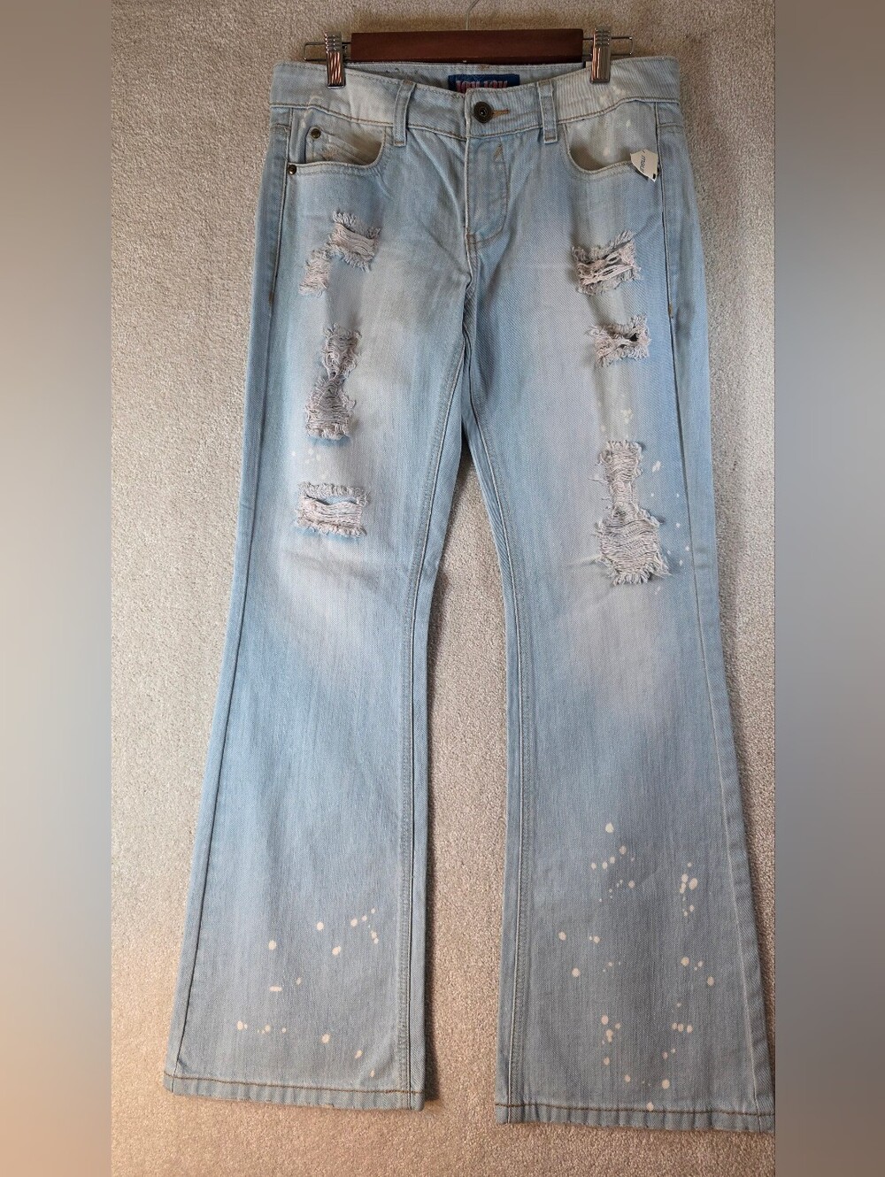 Y2K Jou Jou Lightwash Distressed Mid Rise Boot Cut Deadstock NWT Womens 11 Jrs.
